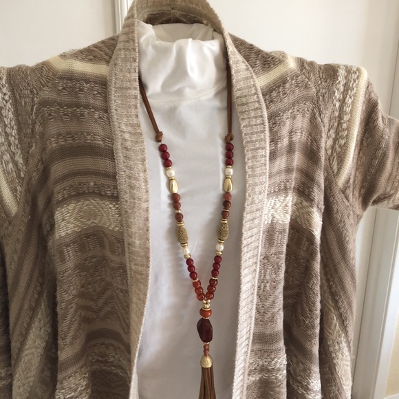 Must Have~Poncho Sweater open long cardigan. Long sleeves Fringe bottom SZ: XL - Picture 4 of 6